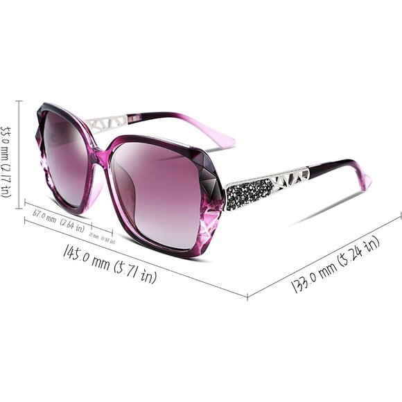 Women's Purple Crystal Square Sunglasses Sparkling Composite Shiny Frame Design - Picture 6 of 9